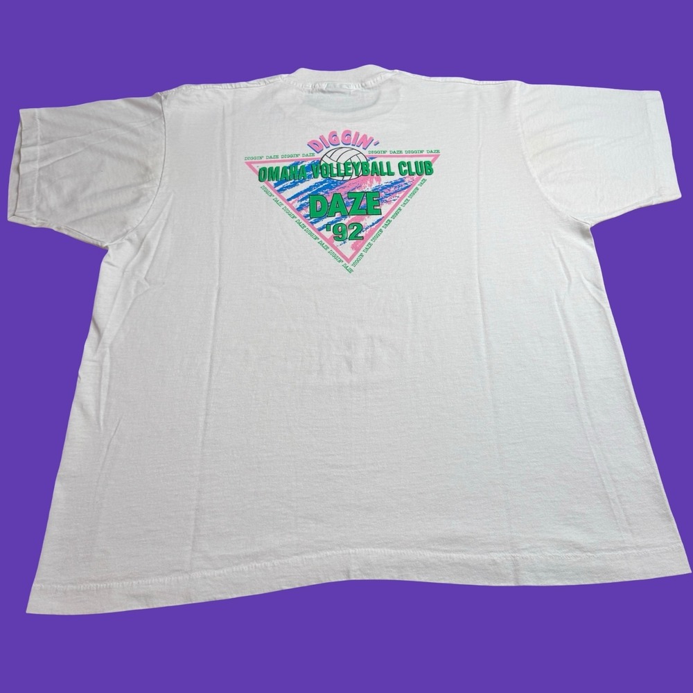 Vintage Omaha Volleyball Club XL White Athletic T Shirt 90s Diggin Daze 1992